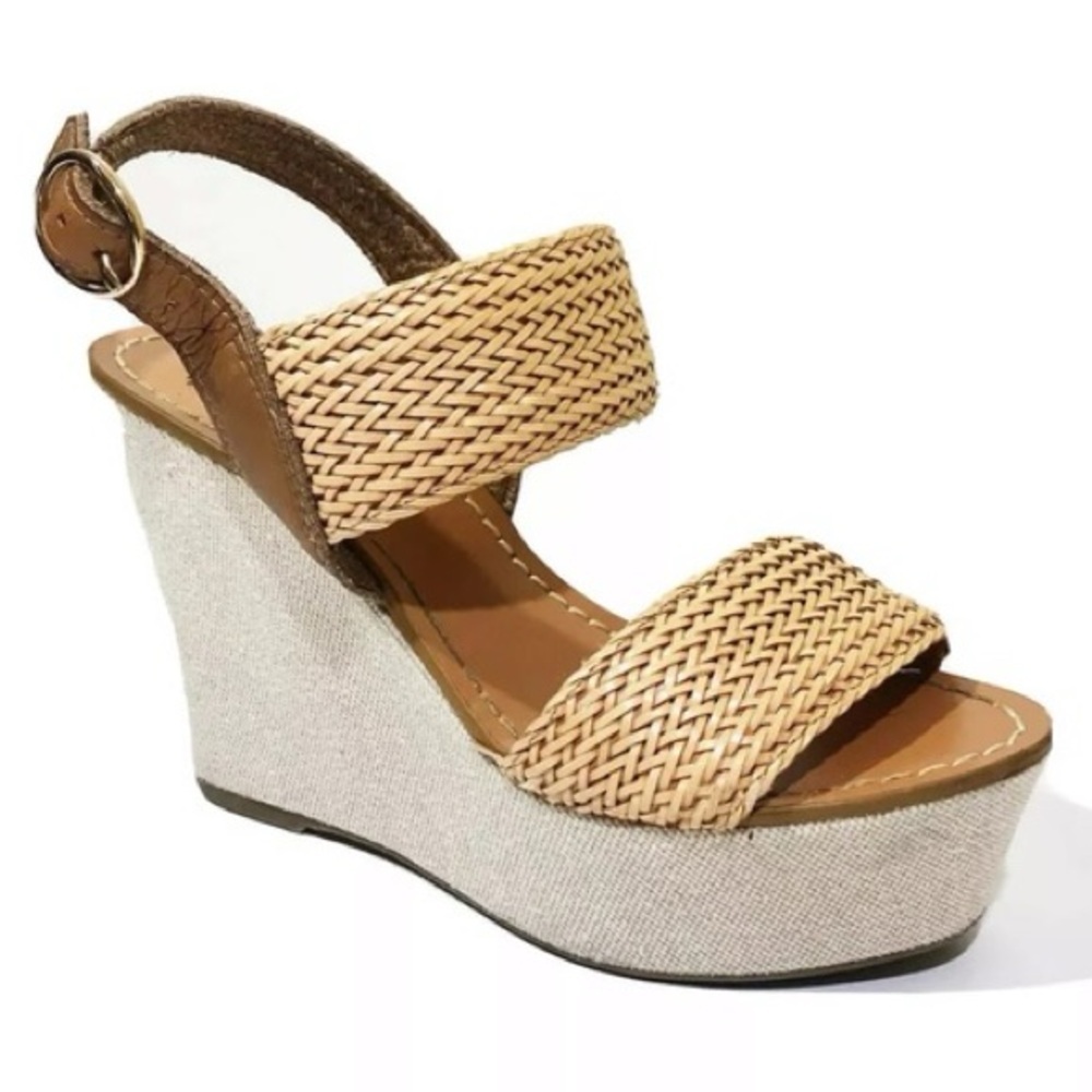 Steve Madden Tan Cream‎ Woven Wedge Sandals Platform Bohemian Neutral 8.5